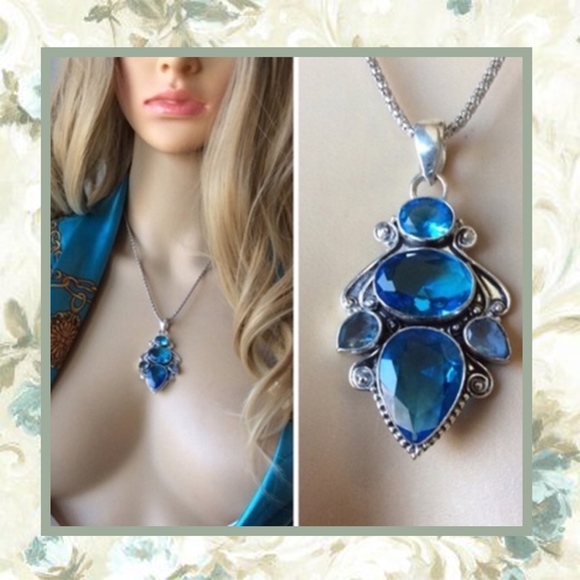Unique Styles pendant Jewelry - 🍒 NEW BLUE TOPAZ SILVER 925 NECKLACE 18" PENDANT